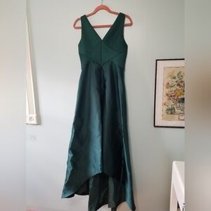 Dark Green Satin High-Low Dress